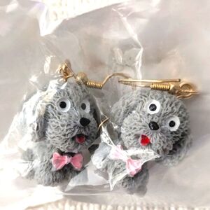 Cute Dog Earrings with Pink Bow